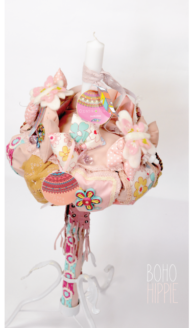 Lumanare de botez pentru fetite hippie, boho style, 65x4cm,  Bohemian  5